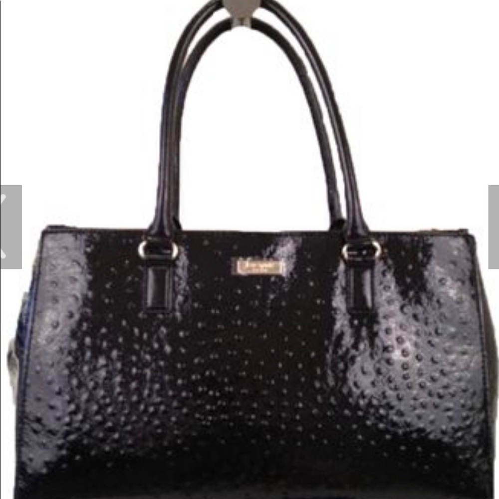 Kate Spade black patent faux ostrich handbag